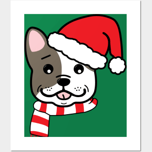 Christmas French Bulldog In Santa Hat Cute Holiday Dog Posters and Art